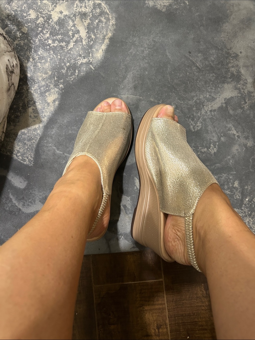 Womens Open-Toe Slingback Wedge Sandals in Shimmery Gold
